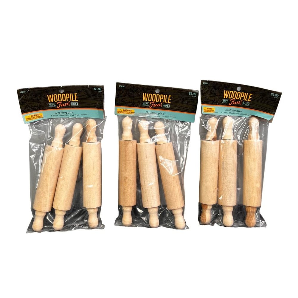 Mini Rolling Pins Wood Decor Crafting Lot 9 Wooden Tier Tray Shelf 7 inch NIP